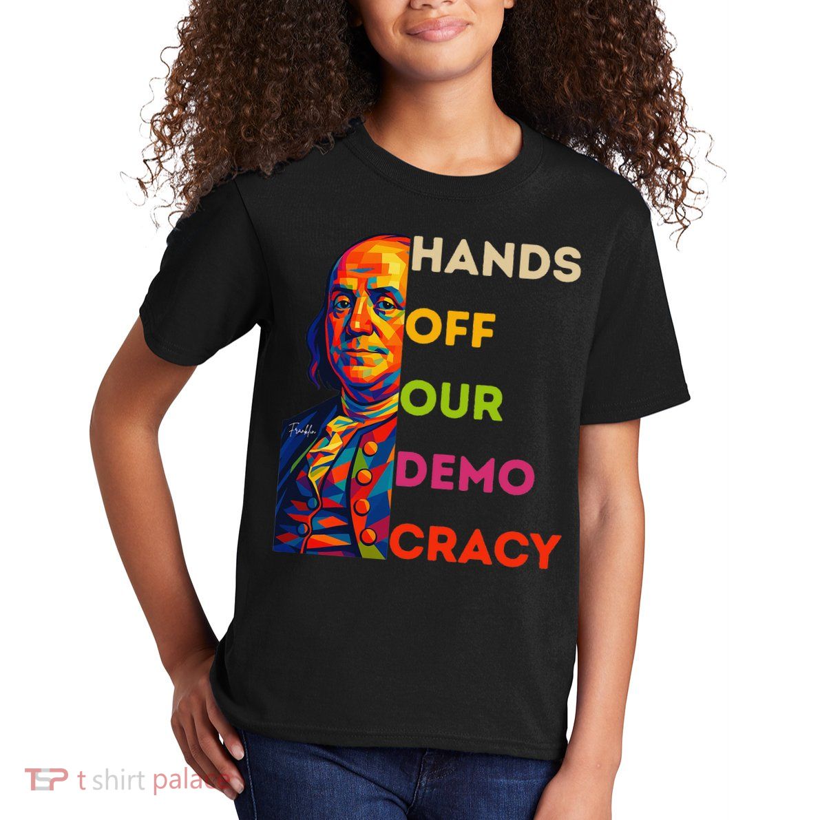 Hands Off Democracy Security Protest Benjamin Franklin USA Kids T-Shirt