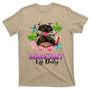 Headstart Off Duty Messy Bun Black Women Last Day Of School T-Shirt