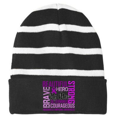 Hodgkin's  lymphoma Awareness For My Mom Striped Beanie with Solid Band