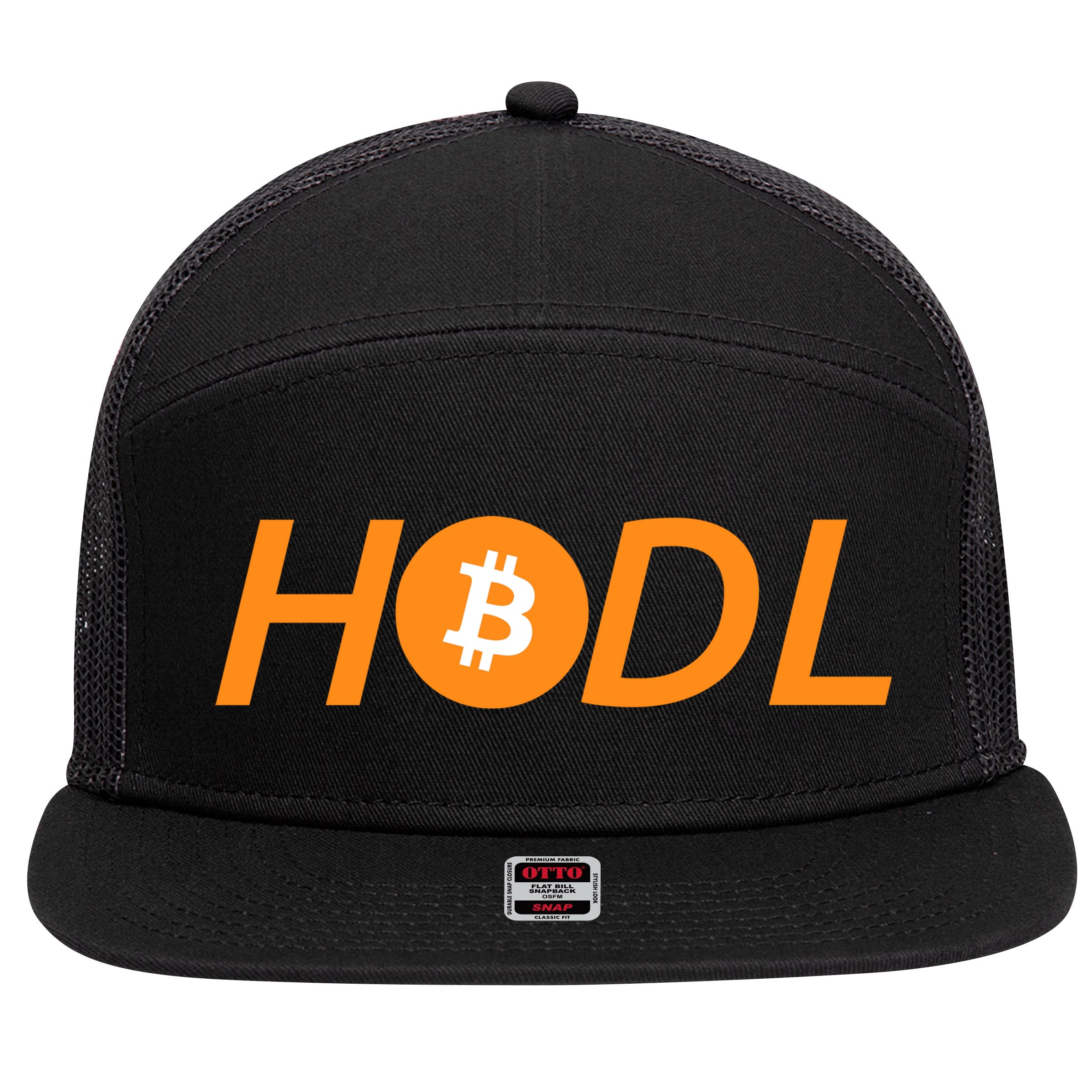 HODL Bitcoin Logo 7 Panel Mesh Trucker Snapback Hat