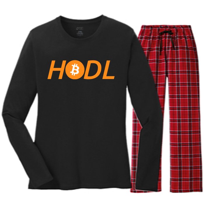 HODL Bitcoin Logo Women's Long Sleeve Flannel Pajama Set 