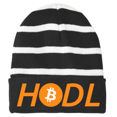 HODL Bitcoin Logo Striped Beanie with Solid Band