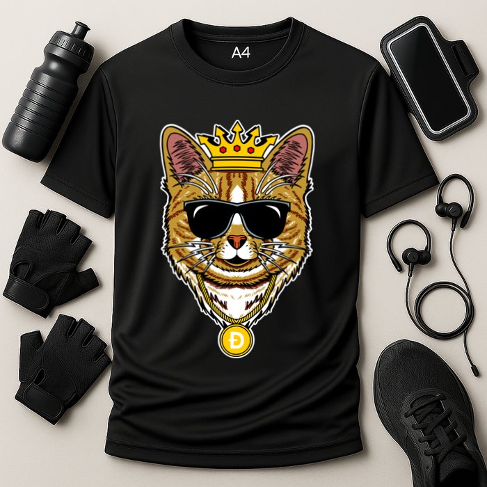 Hodl Dogecoin Doge Cat King Crypto Currency Moon Cooling Performance Crew T-Shirt