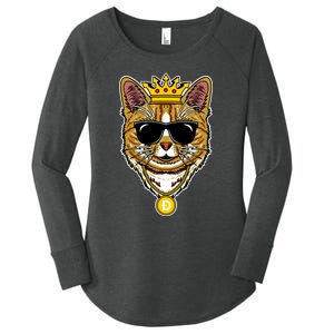 Hodl Dogecoin Doge Cat King Crypto Currency Moon Women's Perfect Tri Tunic Long Sleeve Shirt