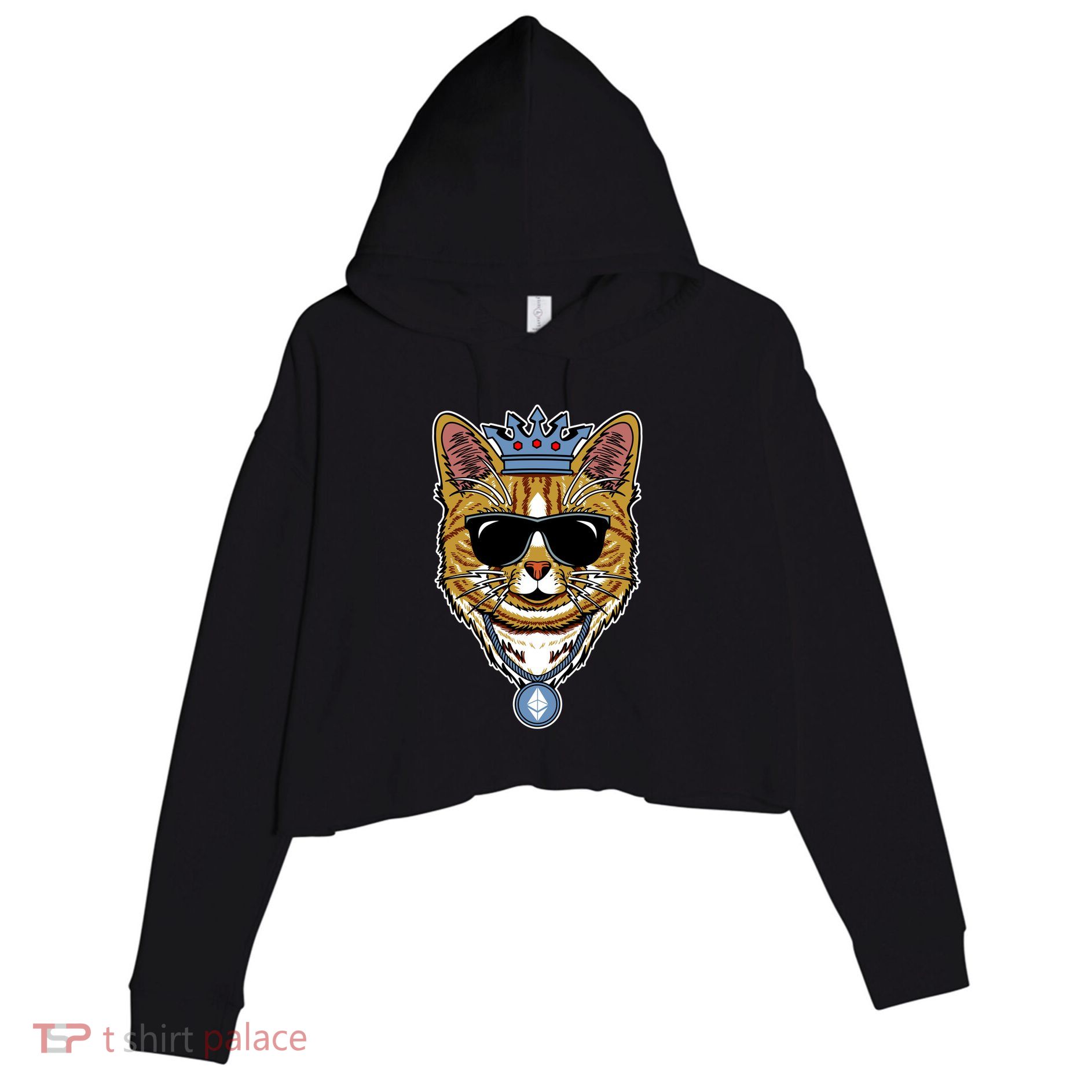 Hodl Ethereum ETH Cat King Crypto Currency Moon Crop Fleece Hoodie