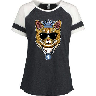 Hodl Ethereum ETH Cat King Crypto Currency Moon Enza Ladies Jersey Colorblock Tee