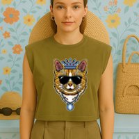 Hodl Ethereum ETH Cat King Crypto Currency Moon Garment-Dyed Women's Muscle Tee