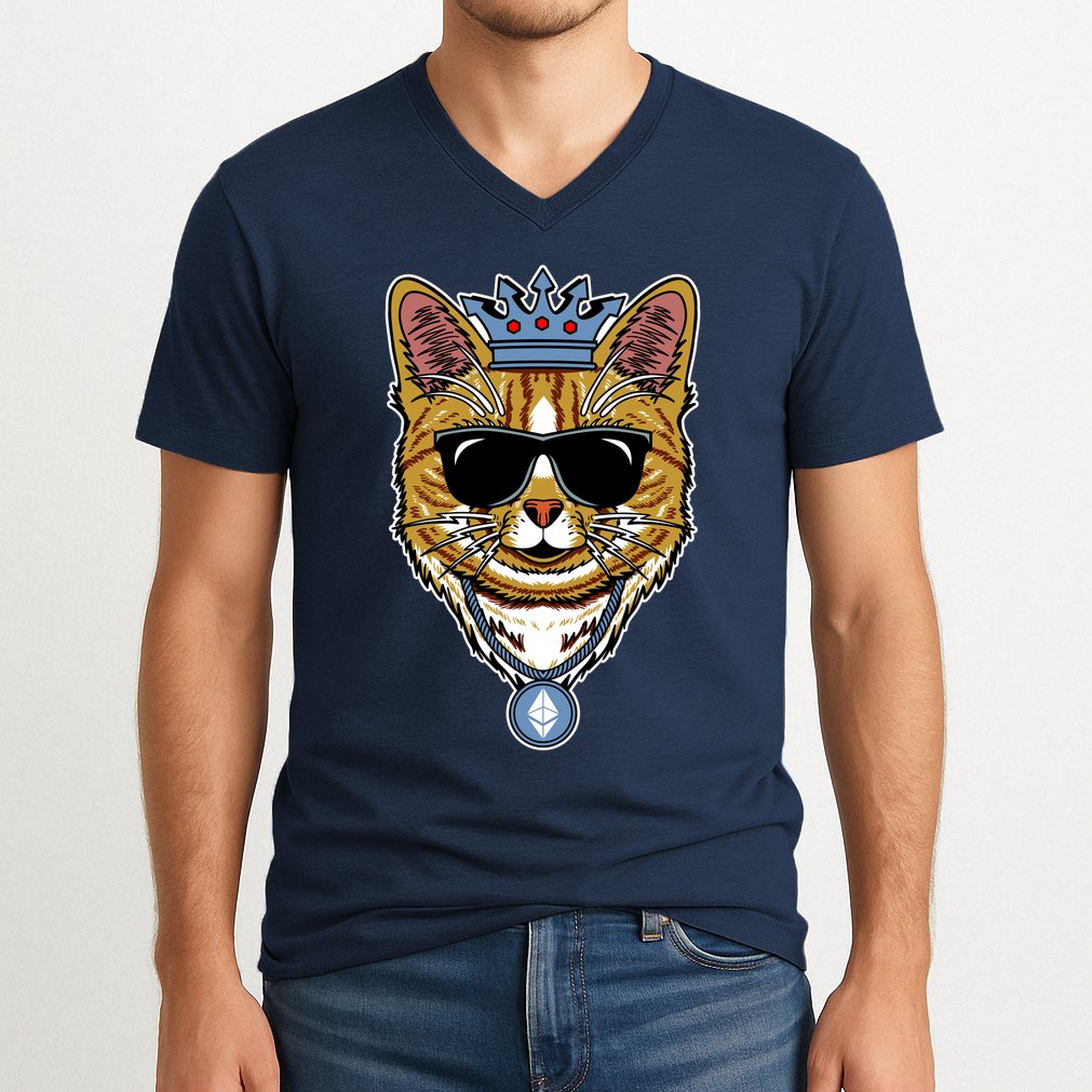 Hodl Ethereum ETH Cat King Crypto Currency Moon V-Neck T-Shirt
