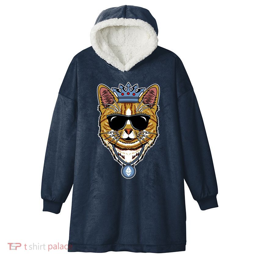 Hodl Ethereum ETH Cat King Crypto Currency Moon Hooded Wearable Blanket