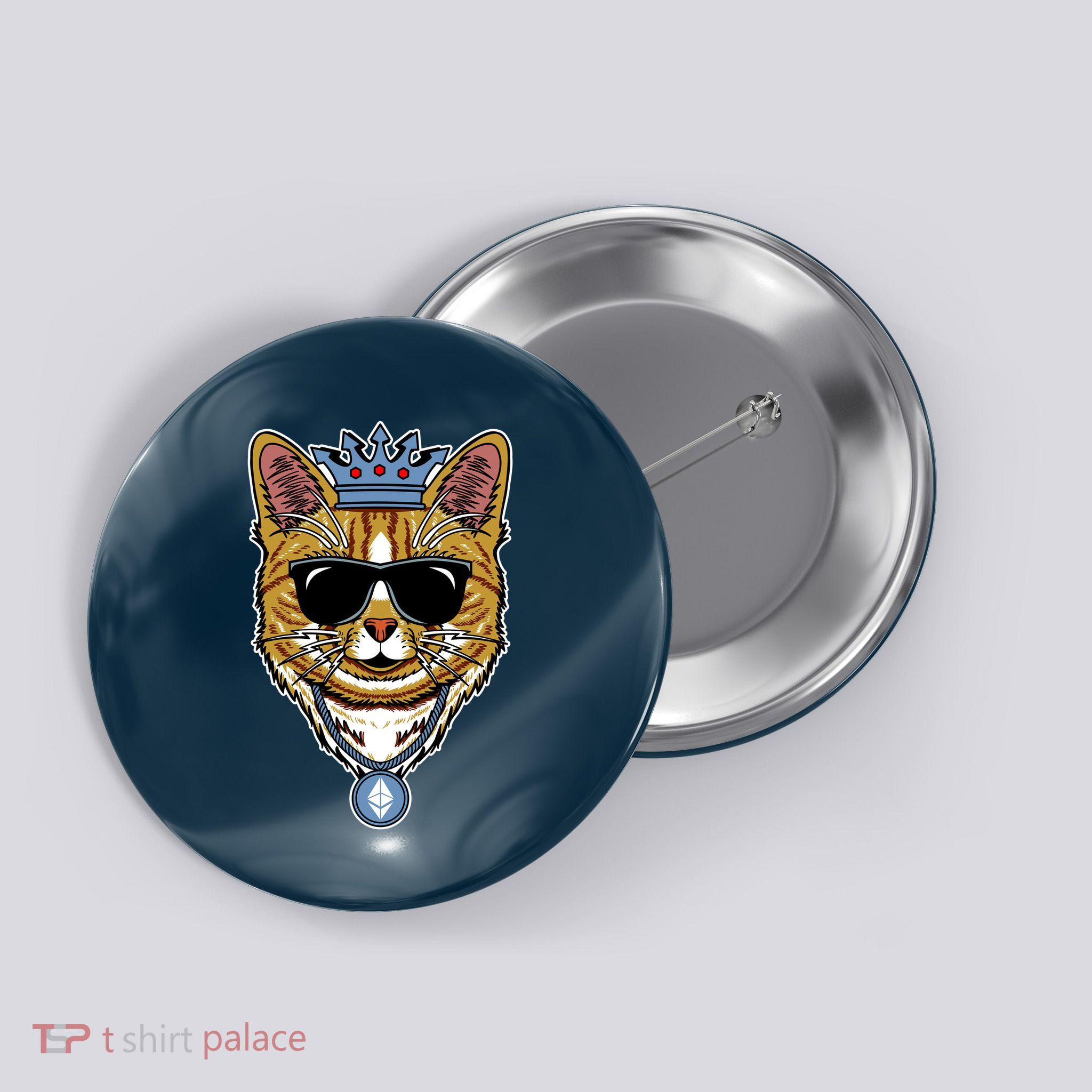 Hodl Ethereum ETH Cat King Crypto Currency Moon Button