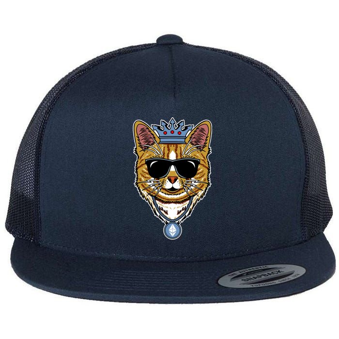 Hodl Ethereum ETH Cat King Crypto Currency Moon Flat Bill Trucker Hat