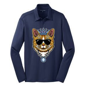 Hodl Ethereum ETH Cat King Crypto Currency Moon Silk Touch Performance Long Sleeve Polo