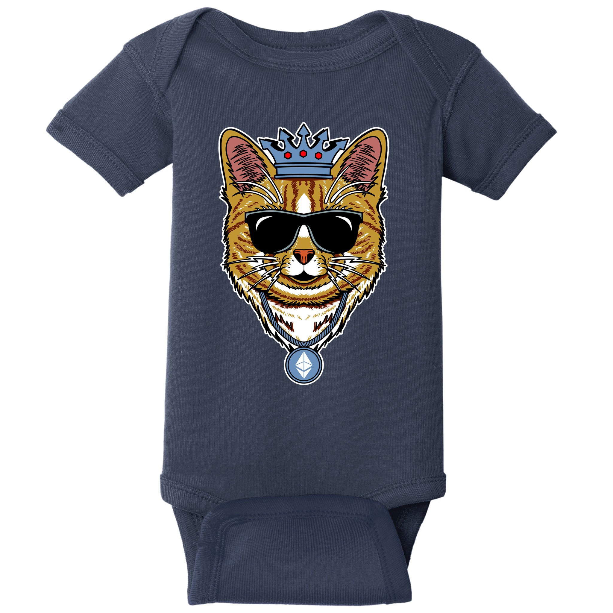 Hodl Ethereum ETH Cat King Crypto Currency Moon Baby Bodysuit