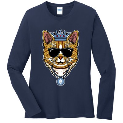 Hodl Ethereum ETH Cat King Crypto Currency Moon Ladies Long Sleeve Shirt