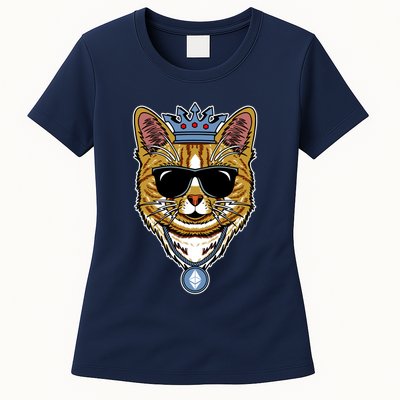 Hodl Ethereum ETH Cat King Crypto Currency Moon Womens T-Shirt