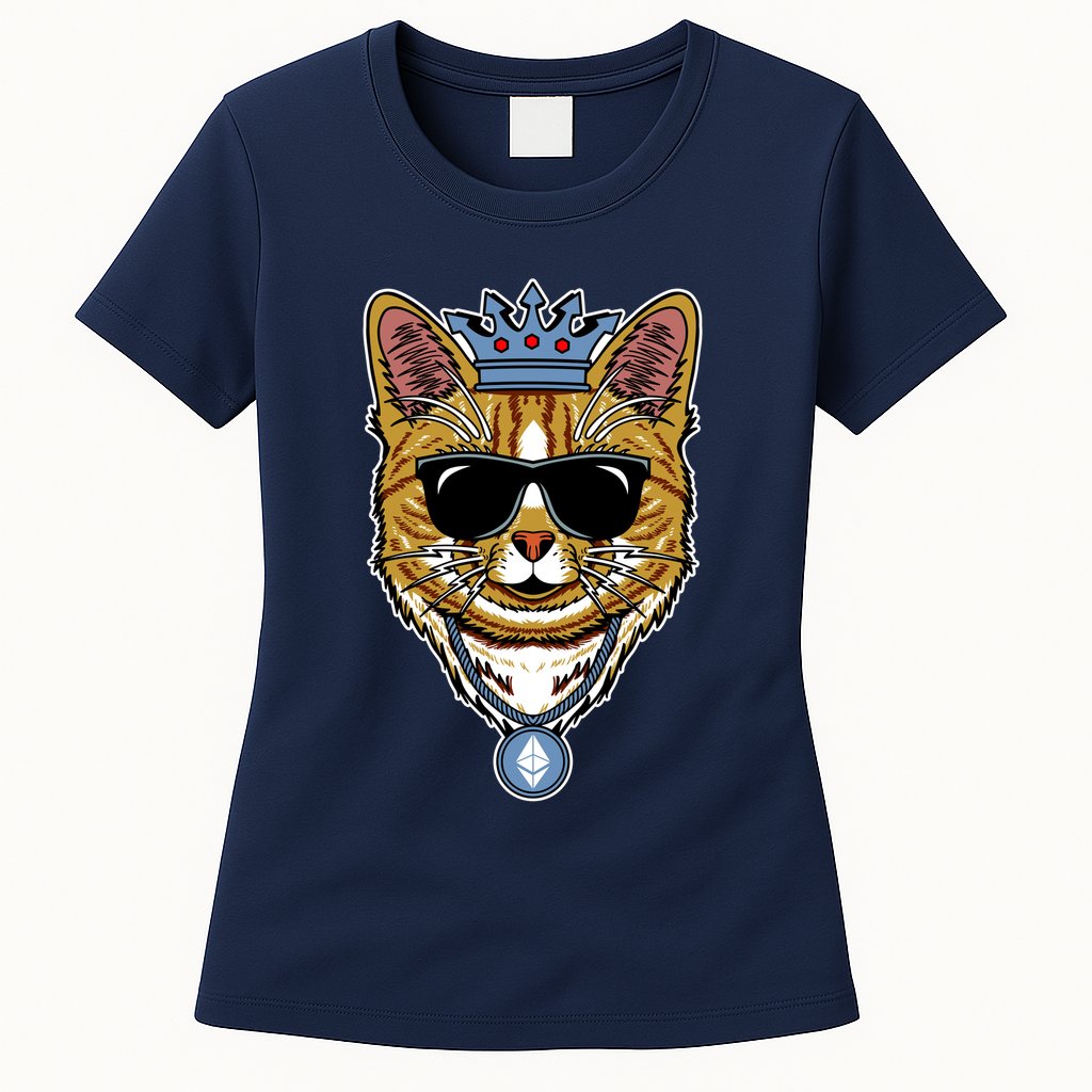 Hodl Ethereum ETH Cat King Crypto Currency Moon Womens T-Shirt