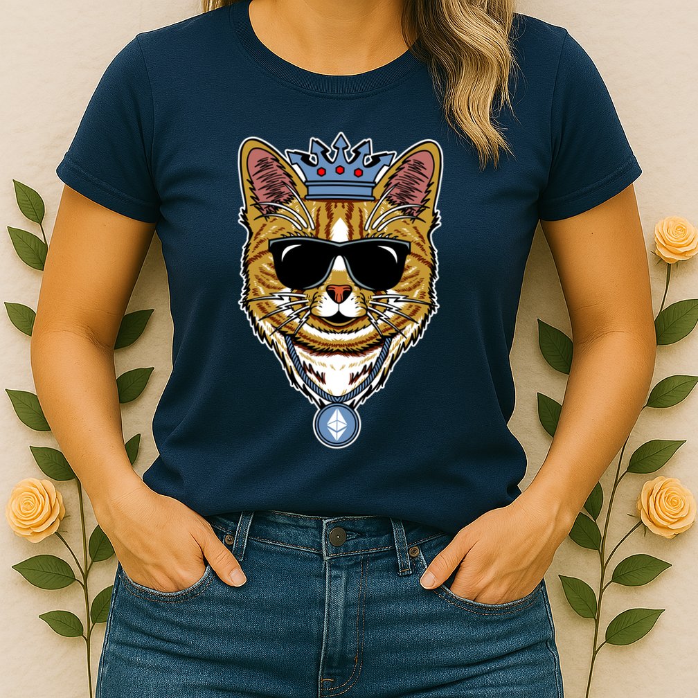 Hodl Ethereum ETH Cat King Crypto Currency Moon Womens T-Shirt