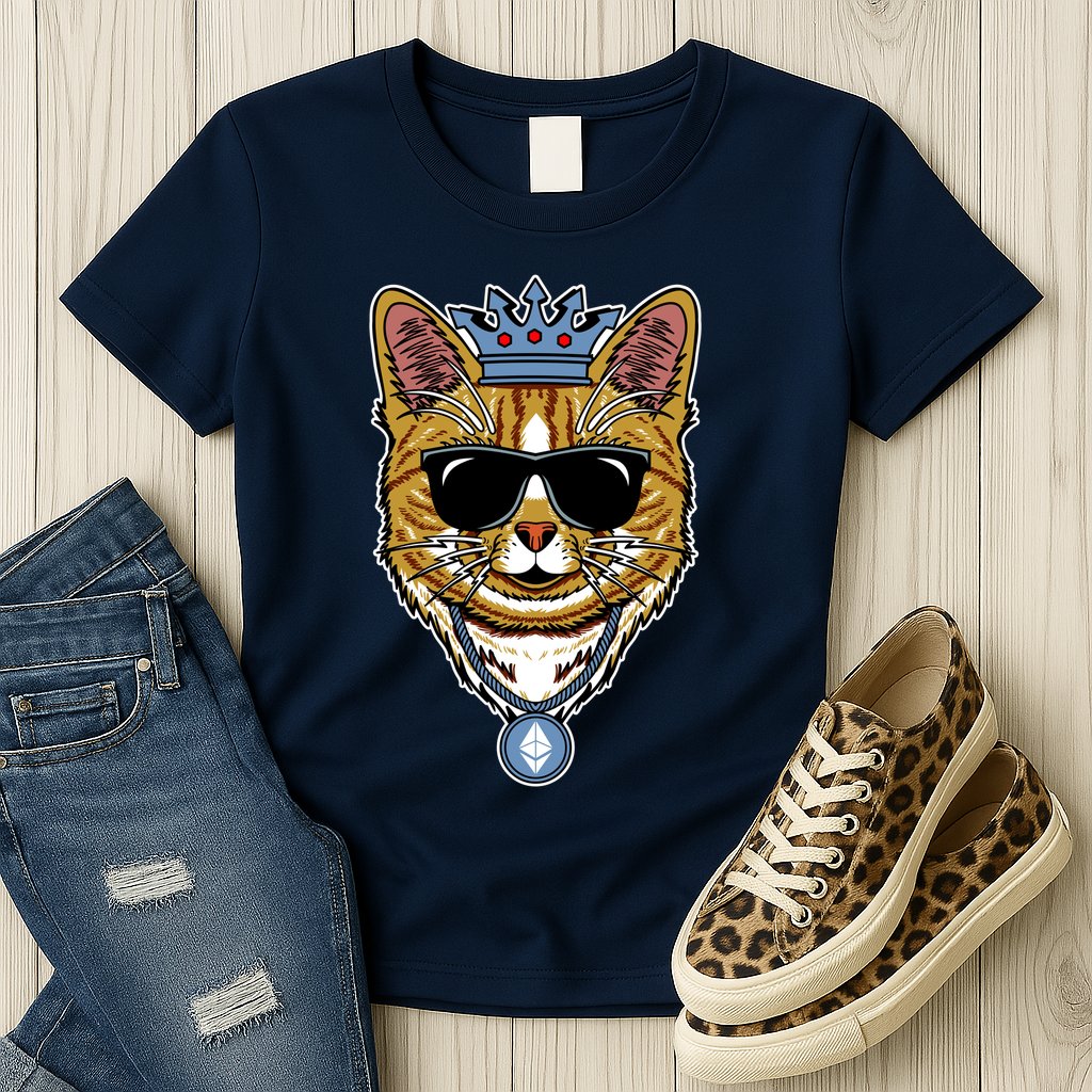 Hodl Ethereum ETH Cat King Crypto Currency Moon Womens T-Shirt