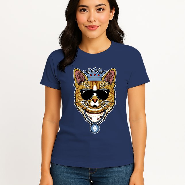Hodl Ethereum ETH Cat King Crypto Currency Moon Womens T-Shirt