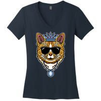 Hodl Ethereum ETH Cat King Crypto Currency Moon Women's V-Neck T-Shirt