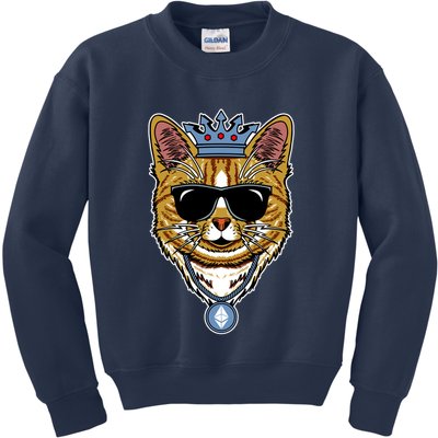 Hodl Ethereum ETH Cat King Crypto Currency Moon Kids Sweatshirt