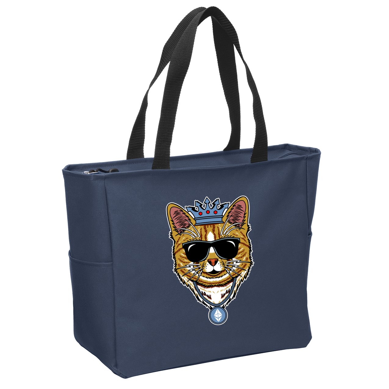 Hodl Ethereum ETH Cat King Crypto Currency Moon Zip Tote Bag