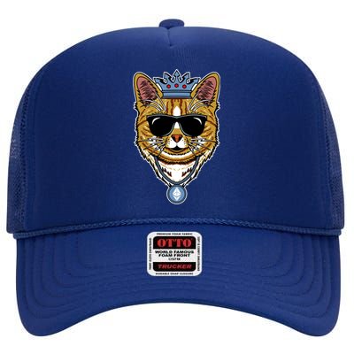 Hodl Ethereum ETH Cat King Crypto Currency Moon High Crown Mesh Back Trucker Hat