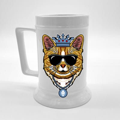 Hodl Ethereum ETH Cat King Crypto Currency Moon Beer Stein