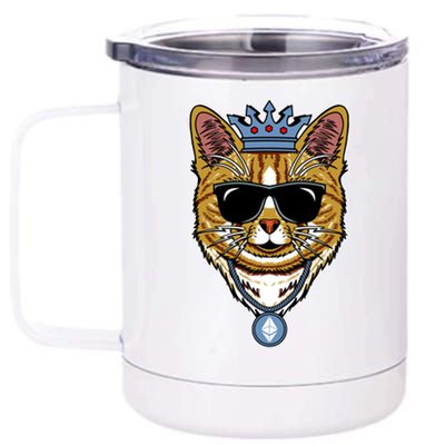 Hodl Ethereum ETH Cat King Crypto Currency Moon 12 oz Stainless Steel Tumbler Cup