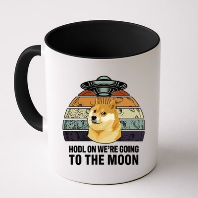 Hodl On We're Going To The Moon Retro Dogecoin Mug
