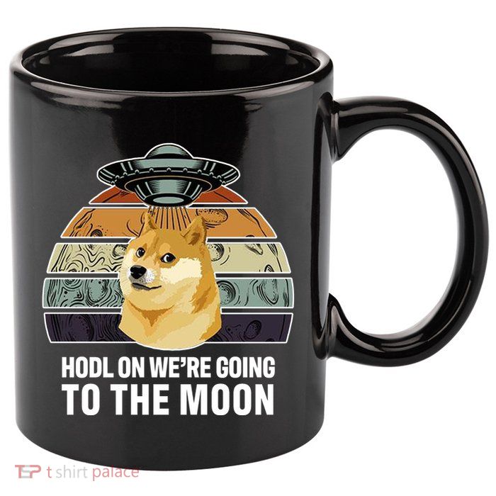 Hodl On We're Going To The Moon Retro Dogecoin 11oz C Handle Ceramic Mug
