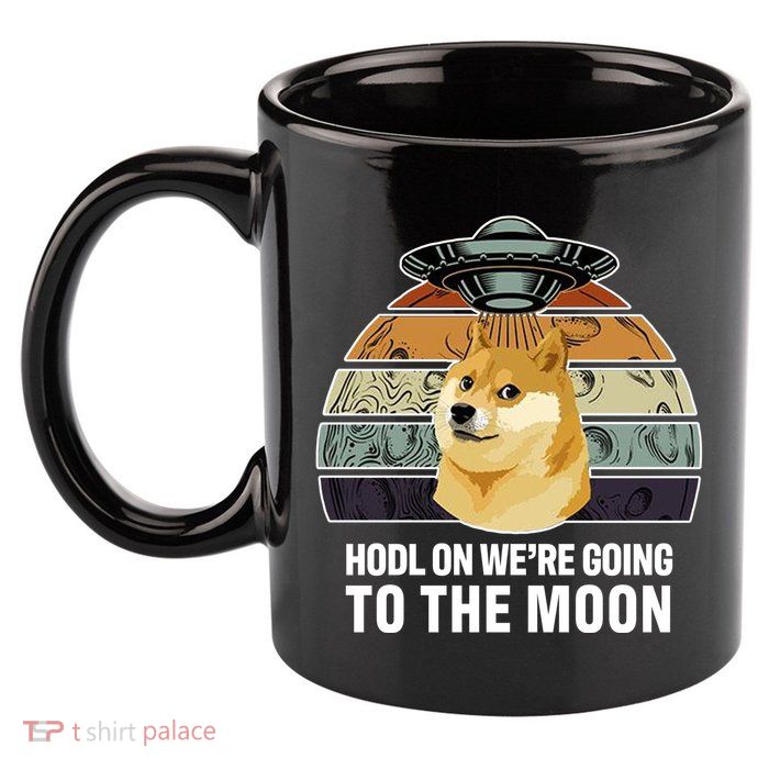 Hodl On We're Going To The Moon Retro Dogecoin 11oz C Handle Ceramic Mug