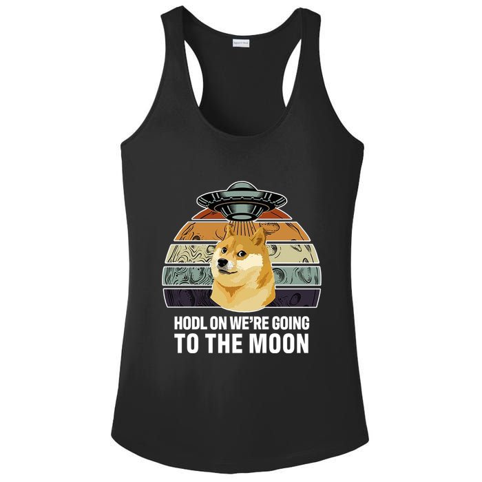 Hodl On We're Going To The Moon Retro Dogecoin Ladies PosiCharge Competitor Racerback Tank