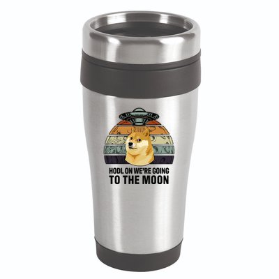 Hodl On We're Going To The Moon Retro Dogecoin 16oz Travel Tumbler