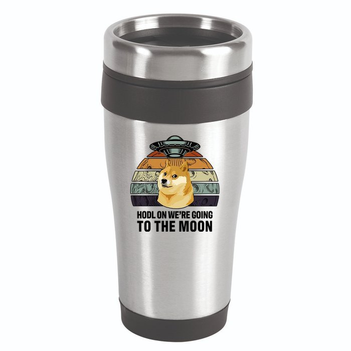 Hodl On We're Going To The Moon Retro Dogecoin 16oz Travel Tumbler