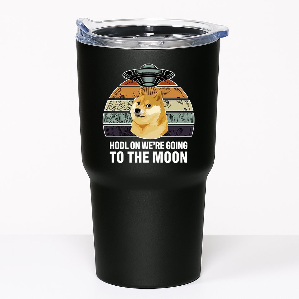 Hodl On We're Going To The Moon Retro Dogecoin Tumbler