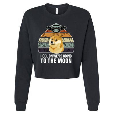 Hodl On We're Going To The Moon Retro Dogecoin Cropped Pullover Crew