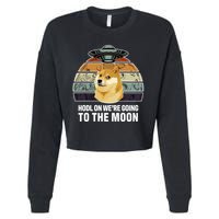 Hodl On We're Going To The Moon Retro Dogecoin Cropped Pullover Crew