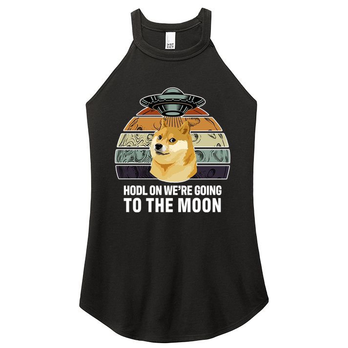 Hodl On We're Going To The Moon Retro Dogecoin Women's Perfect Tri Rocker Tank