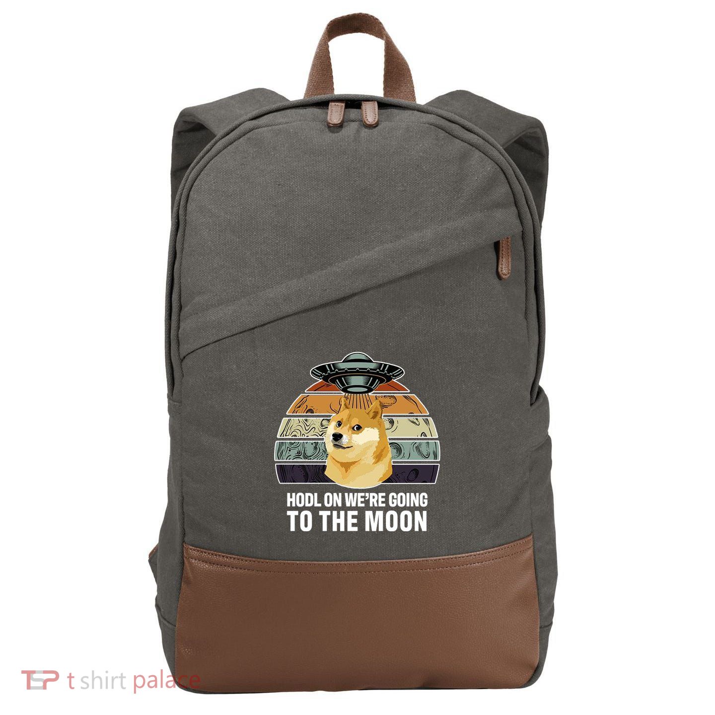 Hodl On We're Going To The Moon Retro Dogecoin Cotton Canvas Backpack