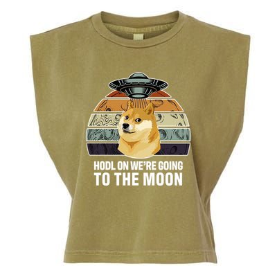 Hodl On We're Going To The Moon Retro Dogecoin Garment-Dyed Women's Muscle Tee