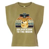 Hodl On We're Going To The Moon Retro Dogecoin Garment-Dyed Women's Muscle Tee