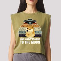Hodl On We're Going To The Moon Retro Dogecoin Garment-Dyed Women's Muscle Tee
