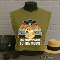 Hodl On We're Going To The Moon Retro Dogecoin Garment-Dyed Women's Muscle Tee