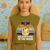 Hodl On We're Going To The Moon Retro Dogecoin Garment-Dyed Women's Muscle Tee