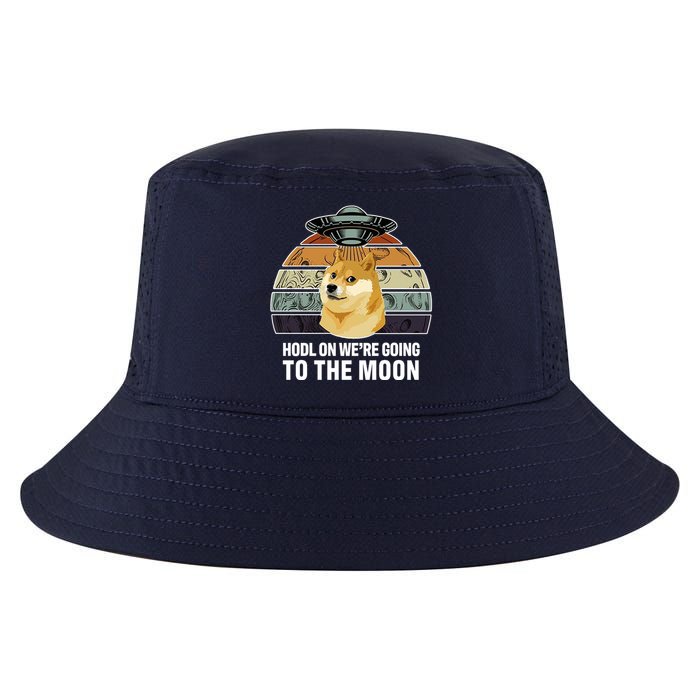 Hodl On We're Going To The Moon Retro Dogecoin Cool Comfort Performance Bucket Hat