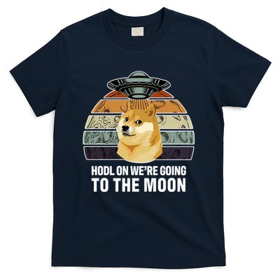 Hodl On We're Going To The Moon Retro Dogecoin T-Shirt