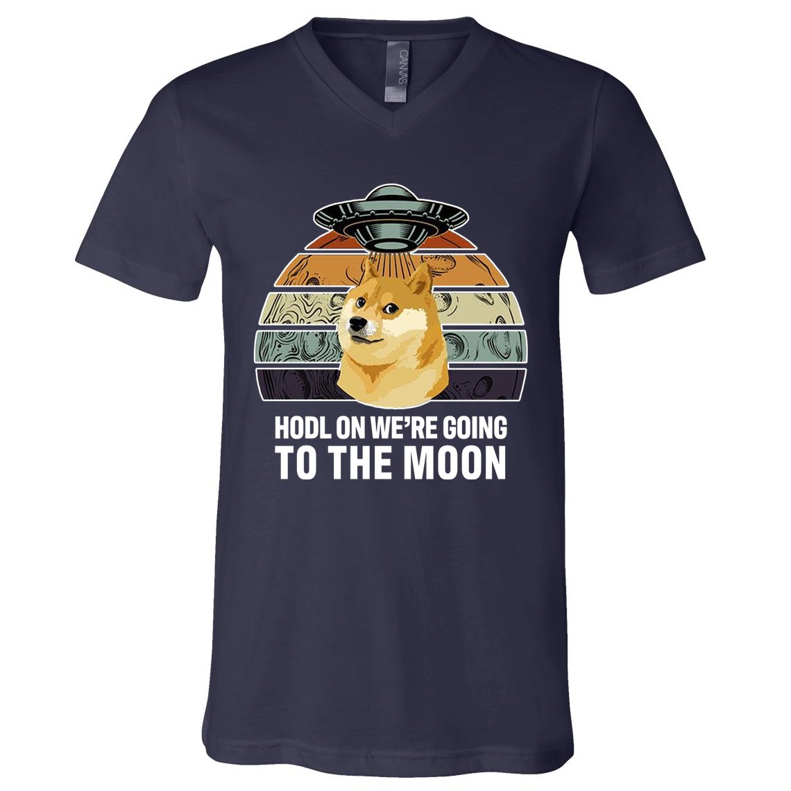 Hodl On We're Going To The Moon Retro Dogecoin V-Neck T-Shirt