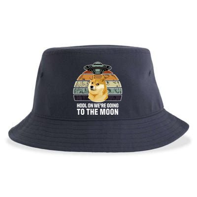 Hodl On We're Going To The Moon Retro Dogecoin Sustainable Bucket Hat