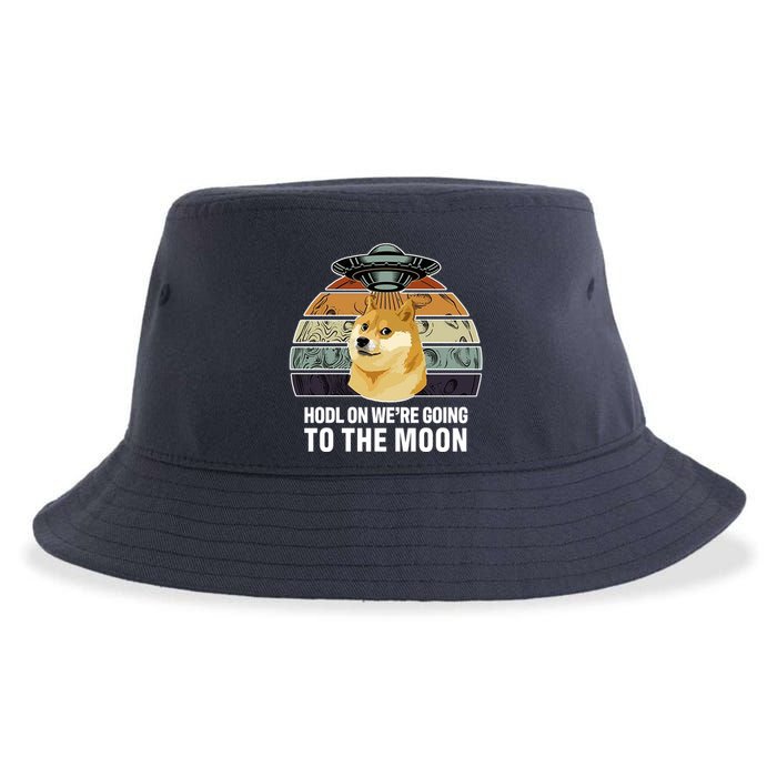 Hodl On We're Going To The Moon Retro Dogecoin Sustainable Bucket Hat